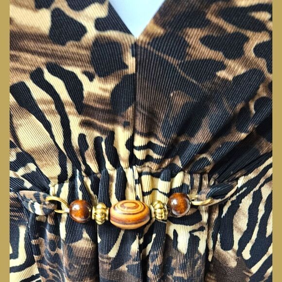 NOTATIONS Women's Short Sleeve 2For One Safari Leopard Print Blouse Size Large - Picture 8 of 16